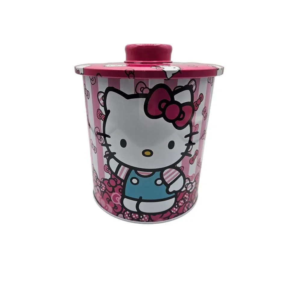 Hello Kitty Sanrio Tin Kitchen Canister Round Cookie Jar Pink‎ White NWT
